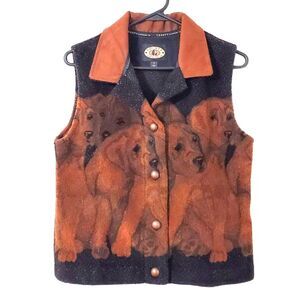 County Clothing Company Womens Sz Small Vest Brown & Tan Dogs Vintage 1998